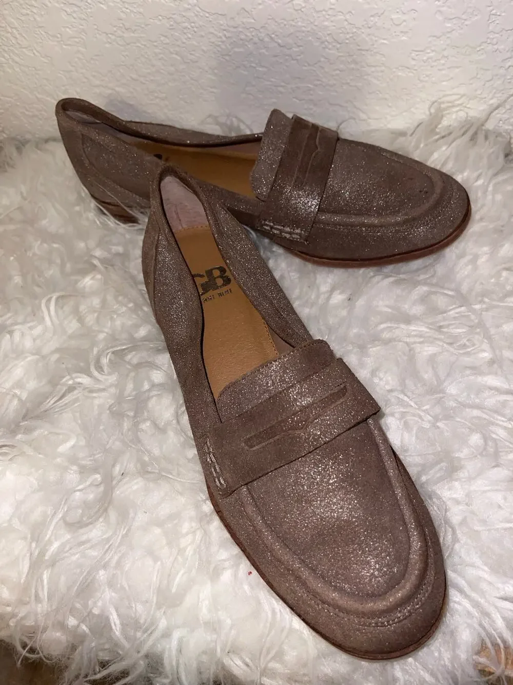 Gianni Bini Metallic Taupe Glitter Loafer Flats Women’s 7.5M